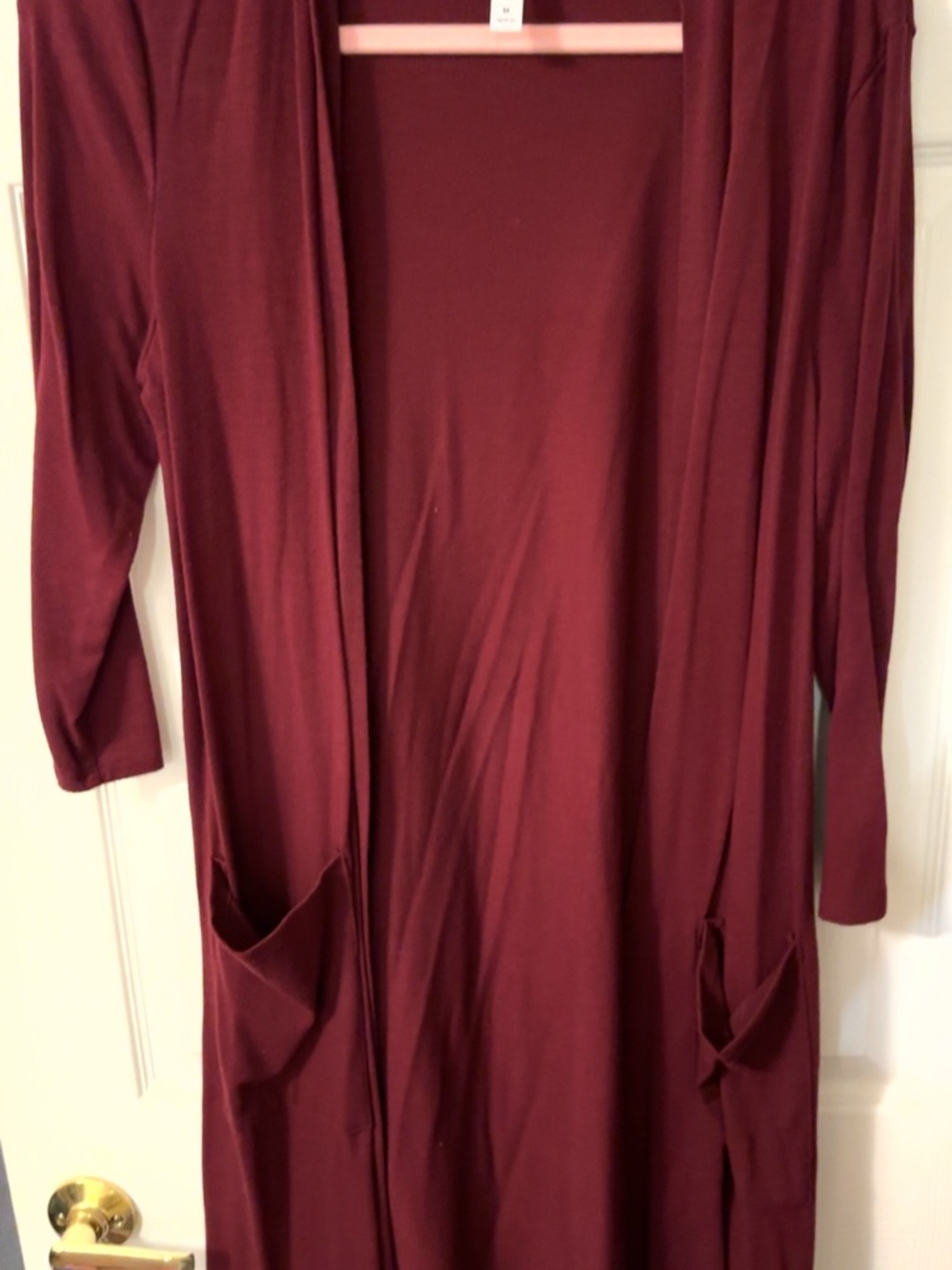 Zenana Outfitters Long Open-Front Cardigan in Deep Wine